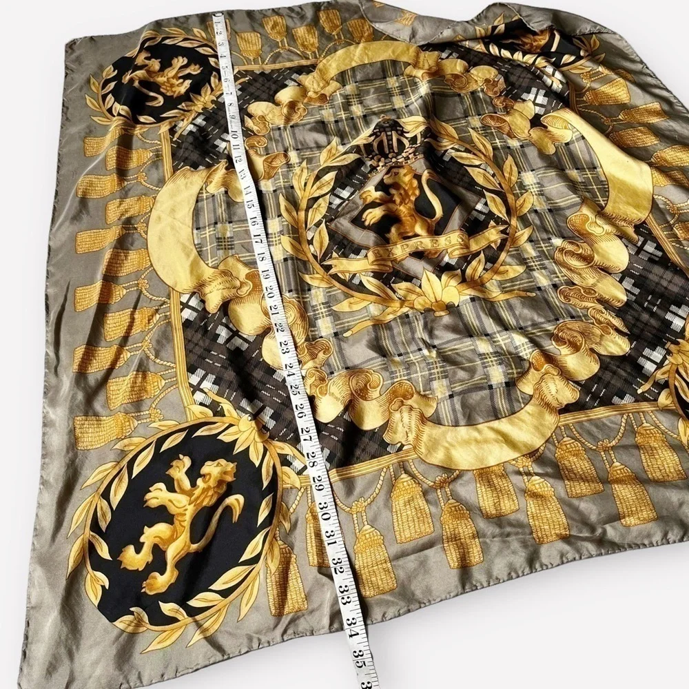 80s Express Silk Scarf Royal Lions Crest Hand Rolled 34” Square Baroque